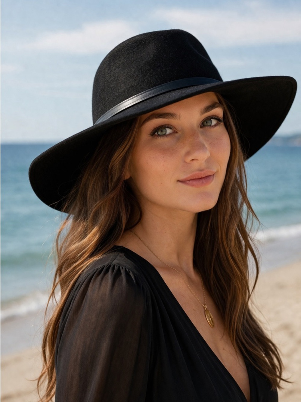 Sonoma Black Velvet Wide Brim Hat – Elegant Women’s Fedora Style - Picture 2 of 7